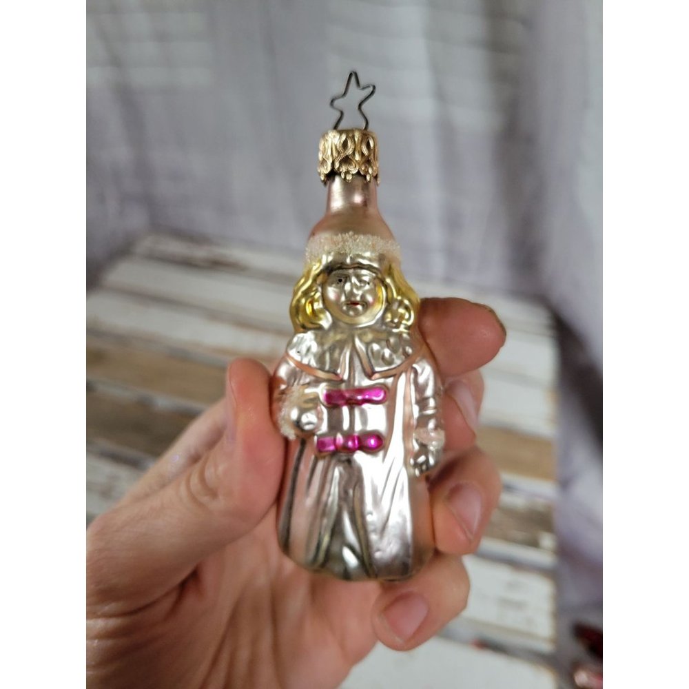 Vintage Inge glas girl pink mini ornament glass Germany Xmas tree home decor